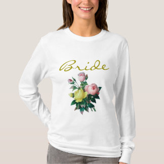  roze en gele rozenbloemen bruiden het shirt. t-shirt