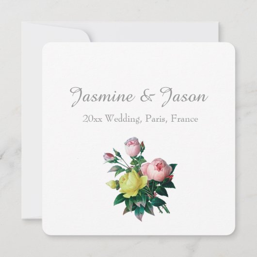 roze en gele rozenbloemen bruiloft kaart (Achterkant)