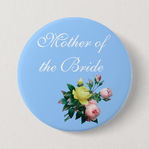 roze en gele rozenbloemen bruiloft ronde button 7,6 cm