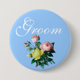   roze en gele rozenbloemen ronde button 7,6 cm