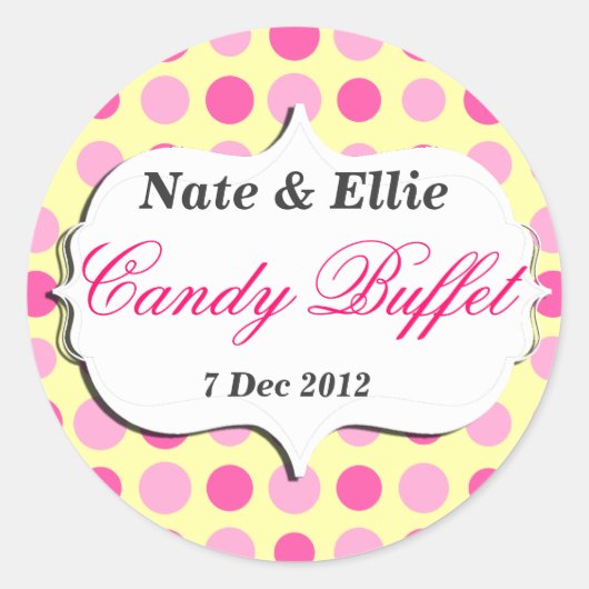 Roze en gele Snoep Buffet sticker (Voorkant)
