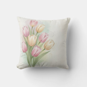 Roze en Gele Tulp Bloemboeket Kussen