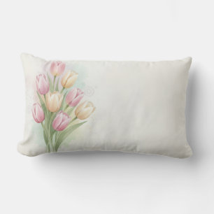 Roze en Gele Tulp Bloemboeket Kussen
