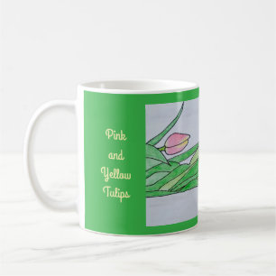 Roze en gele tulpen leggen Kelly Green neer Koffiemok