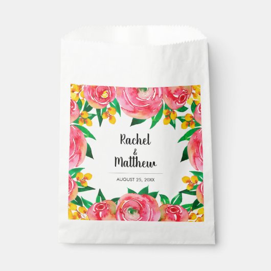 Roze en Gele Waterverf Bloemen Bruiloft Servetten Bedankzakje (Voorkant)