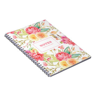 Roze en gele waterverf bloemen patroon notitieboek