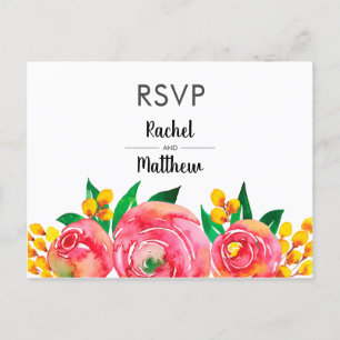 Roze en Gele Waterverf Bloemen RSVP Post Kaarten