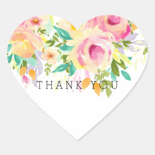 Roze en gele Waterverf Floral Hartelijk dank Hart Sticker