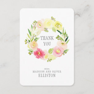 Roze en gele Waterverf Floral Wreate Dank u wel Bedankkaart