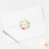 Roze en gele Waterverf Floral Wreate | Weddenschap Ronde Sticker (Envelop)