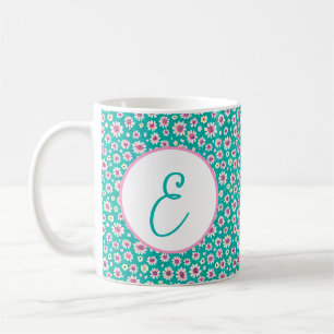 Roze en gele waterverf margrieten monogram koffiemok