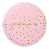 Roze en glanzend goud Folie Confetti Stippen Glam Keramische Knop (Voorkant)