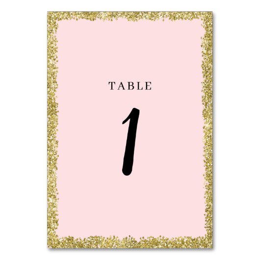 Roze en Glitter Table Nummers Kaart (Voorkant)