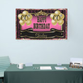 Roze en Gold Abstract Happy 00th Birthday Spandoek (Beurs)