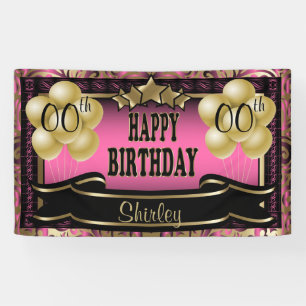 Roze en Gold Abstract Happy 00th Birthday Spandoek