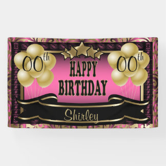 Roze en Gold Abstract Happy 00th Birthday Spandoek