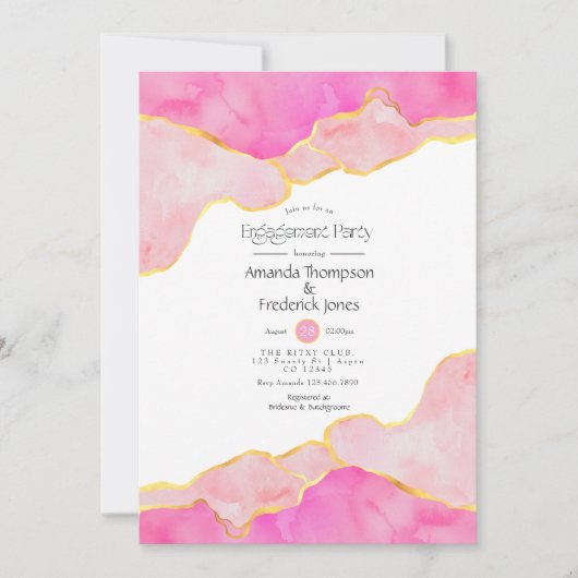 Roze en Gold Agate Engagement Party Kaart (Voorkant)