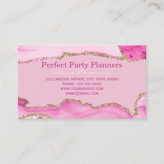 Roze en Gold Agate Faux Glitter Visitekaartje (Achterkant)