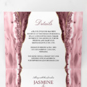 Roze en Gold Agate op het witte huwelijk Drieluik Uitnodiging (Binnenzijde eerst)