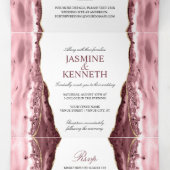 Roze en Gold Agate op het witte huwelijk Drieluik Uitnodiging (Binnenkant midden)