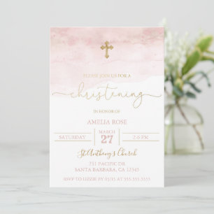 Roze en Gold Baby Christening Invitation Girl Kaart