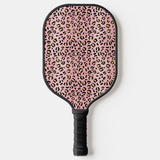 Roze en Gold Cheetah Pickleball Paddle (Voorkant)