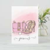 Roze en Gold Chic Bachelorette Party Invitation Kaart (Staand voorkant)