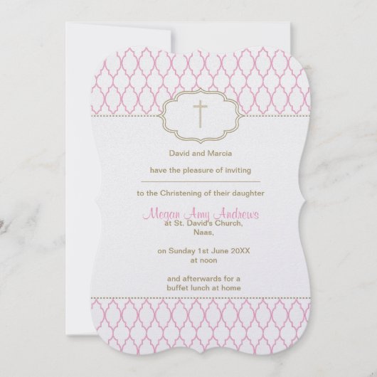 Roze en Gold Christening Baptism Uitnodiging (Voorkant)