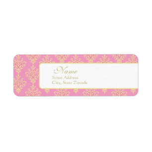 Roze en Gold Damask Return Address Label