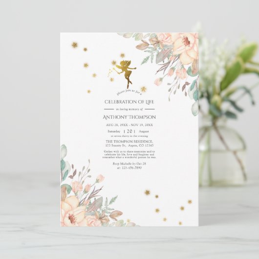 Roze en Gold Fairy, met de titel 'Celebration of L Kaart (Staand voorkant)