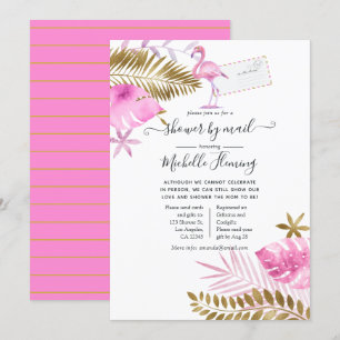 Roze en Gold Flamingo Girl Baby shower per post Kaart