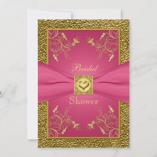 Roze en Gold Floral Bridal Shower Kaart (Voorkant)