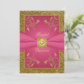 Roze en Gold Floral Bridal Shower Kaart (Staand voorkant)
