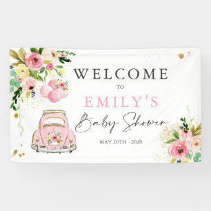 Roze en Gold Floral drive by Baby shower Welkom Spandoek