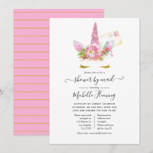 Roze en Gold Floral Unicorn Baby shower per post Kaart