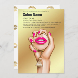Roze en Gold Glam Chic Beauty Salon Grand Opening Kaart