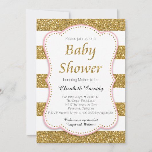 Roze en Gold Glitter Baby shower Invitation Kaart (Voorkant)