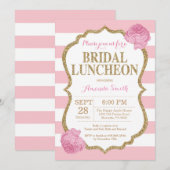 Roze en Gold Glitter Bridal Luncheon Uitnodiging (Voorkant / Achterkant)