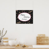Roze en Gold Glitter-Confetti op zwarte achtergron Poster (Keuken)