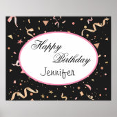 Roze en Gold Glitter-Confetti op zwarte achtergron Poster (Voorkant)