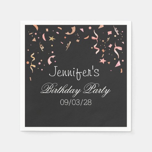 Roze en Gold Glitter-Confetti op zwarte achtergron Servet (Voorkant)