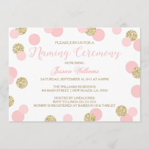 Roze en Gold Glitter Naming-ceremonie Kaart