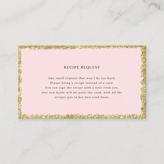 Roze en Gold Glitter Recipe Request Card Visitekaartje (Voorkant)