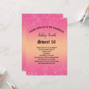 Roze en Gold Glitter Sweet 16 Uitnodiging