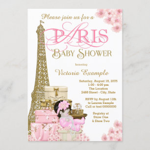 Roze en Gold Paris Baby Shower-uitnodigingen Kaart