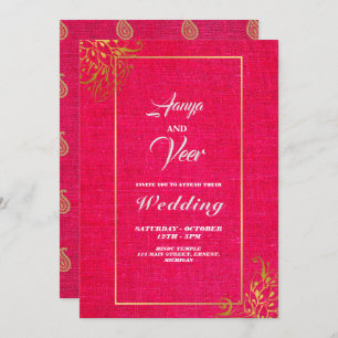 Roze en Gold Peacock Indian Wedding Invitation Kaart
