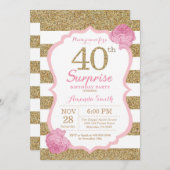 Roze en Gold Surprise 40e verjaardag uitnodiging (Voorkant / Achterkant)