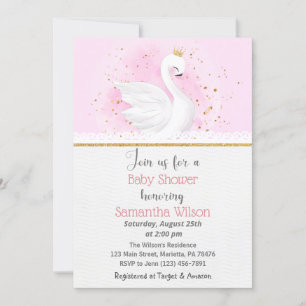 Roze en Gold Swan Princess Baby shower Invitation Kaart