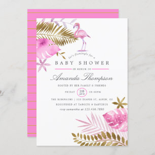 Roze en Gold Tropical Flamingo Girl Baby shower Kaart
