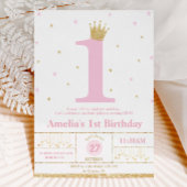 Roze en goud 1e verjaardag meisje prinses kaart